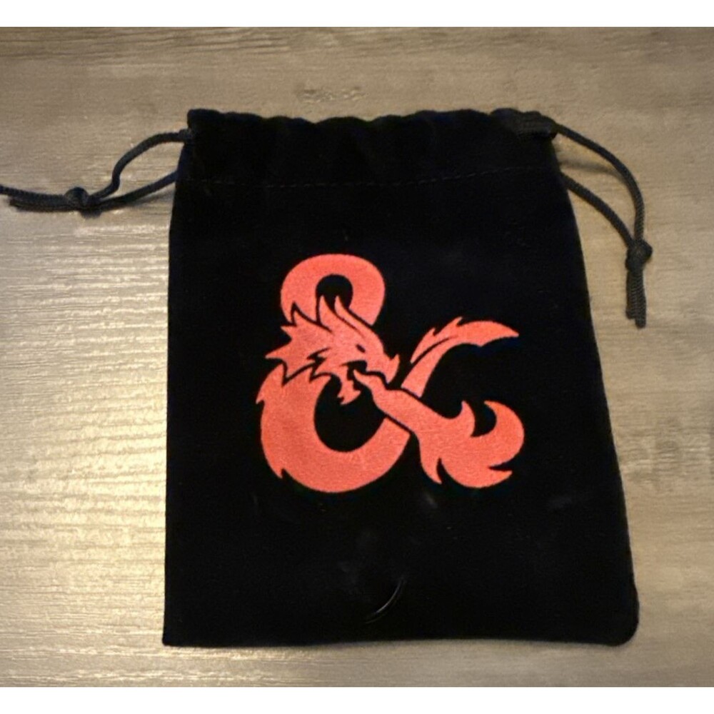 Black Dungeons and Dragons Dice Bag Bright Red D&D Logo Micro Suede 4" x 5"